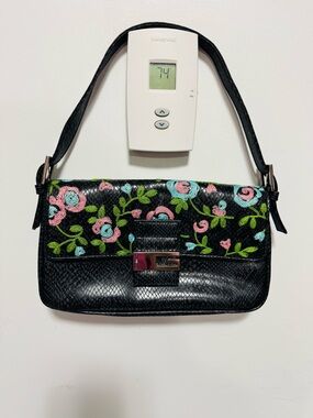 Vintage Guess Black Floral Embroidered and snakeskin Shoulder Bag
